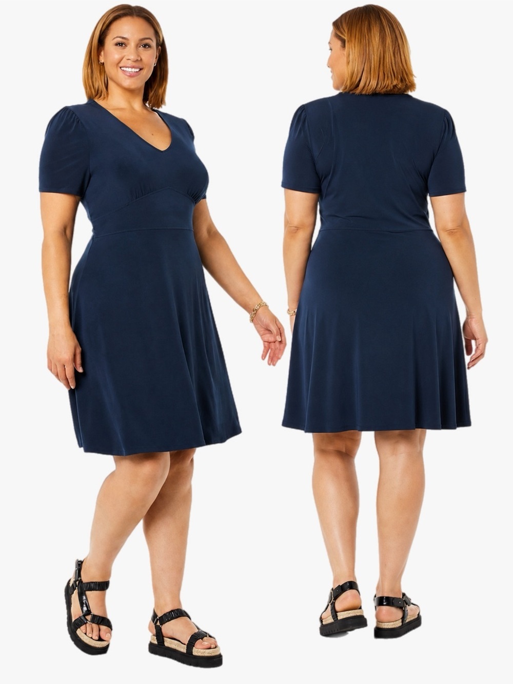 NWT Amazon Essential V Neck Short Sleeve Navy A-Line Jersey Dress Women’s Sz XL